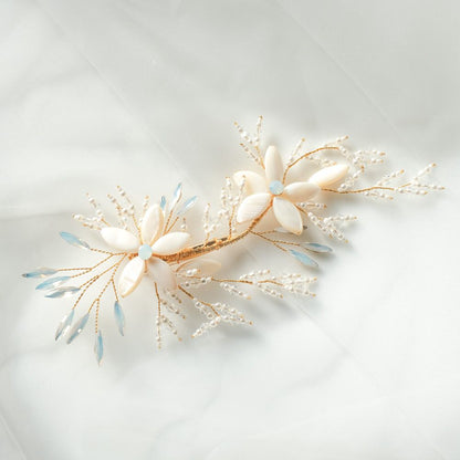 ブライダルヘッドドレス フラワー ビーズ クリップ ゴールド q24 【結婚式 ヘアアクセサリー】