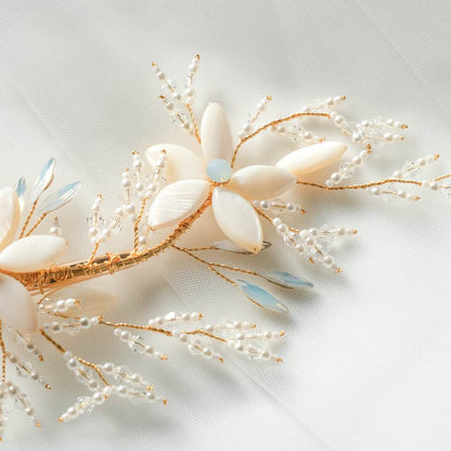 ブライダルヘッドドレス フラワー ビーズ クリップ ゴールド q24 【結婚式 ヘアアクセサリー】