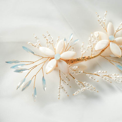 ブライダルヘッドドレス フラワー ビーズ クリップ ゴールド q24 【結婚式 ヘアアクセサリー】