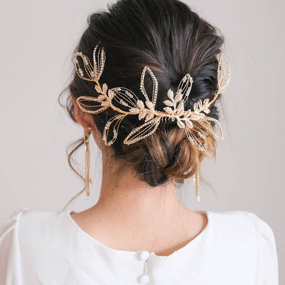 ブライダルヘッドドレス ビジュー リーフ ゴールド q25 【結婚式 ヘアアクセサリー】