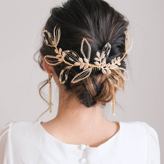 ブライダルヘッドドレス ビジュー リーフ ゴールド q25 【結婚式 ヘアアクセサリー】