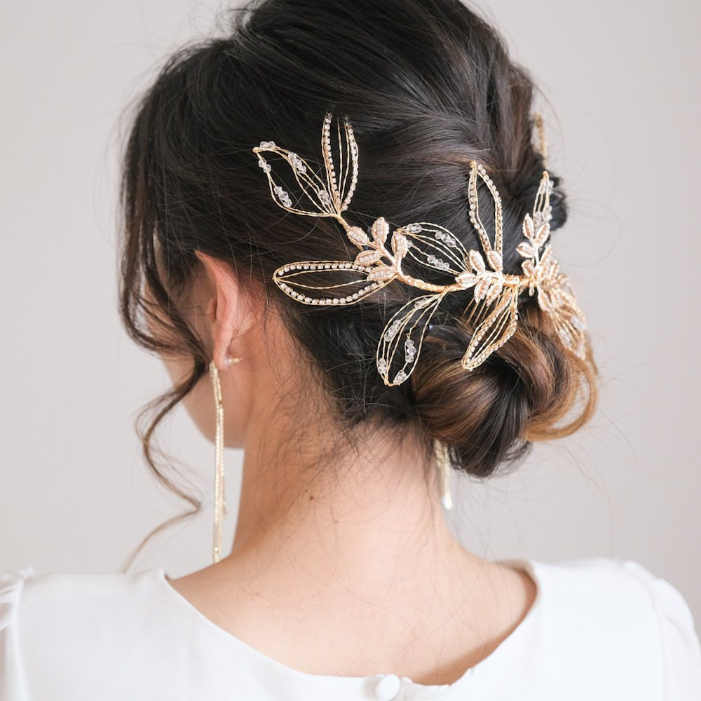 ブライダルヘッドドレス ビジュー リーフ ゴールド q25 【結婚式 ヘアアクセサリー】