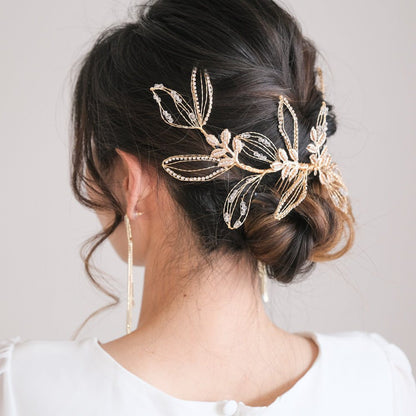 ブライダルヘッドドレス ビジュー リーフ ゴールド q25 【結婚式 ヘアアクセサリー】