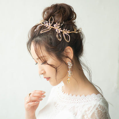 ブライダルヘッドドレス ビジュー リーフ ゴールド q25 【結婚式 ヘアアクセサリー】