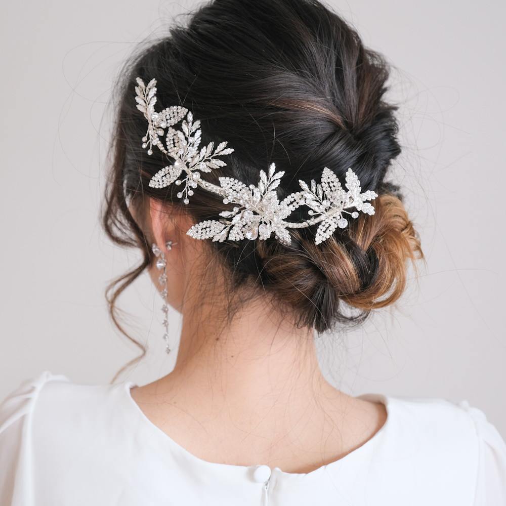 ブライダルヘッドドレス ビジュー リーフ シルバー q26 【結婚式 ヘアアクセサリー】