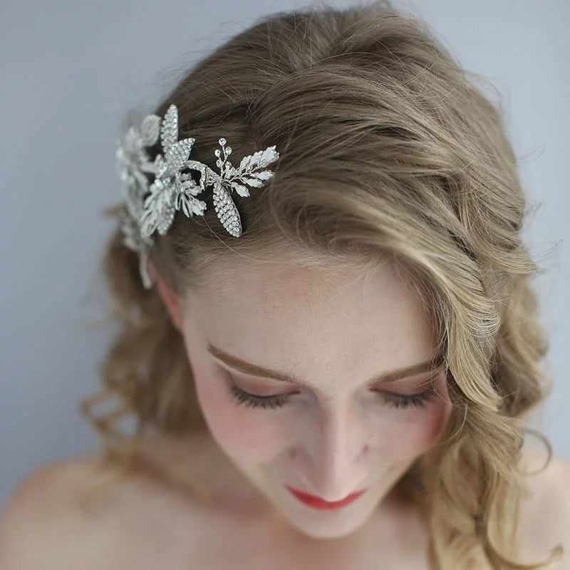 ブライダルヘッドドレス ビジュー リーフ シルバー q26 【結婚式 ヘアアクセサリー】