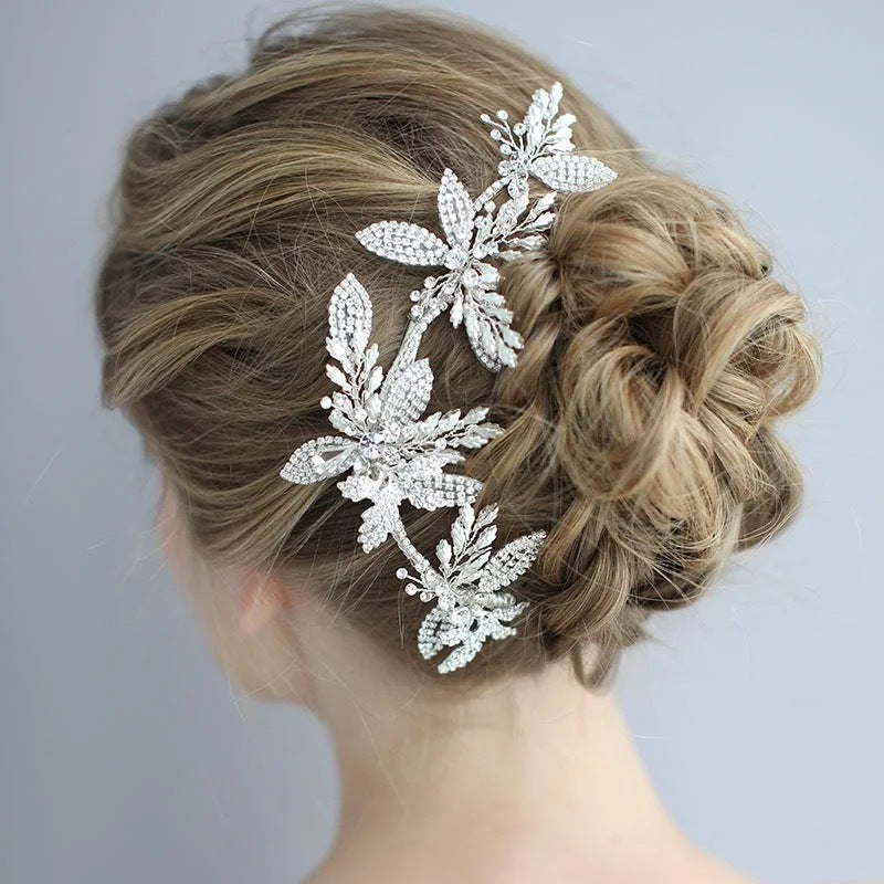 ブライダルヘッドドレス ビジュー リーフ シルバー q26 【結婚式 ヘアアクセサリー】