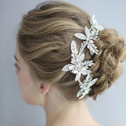 ブライダルヘッドドレス ビジュー リーフ シルバー q26 【結婚式 ヘアアクセサリー】