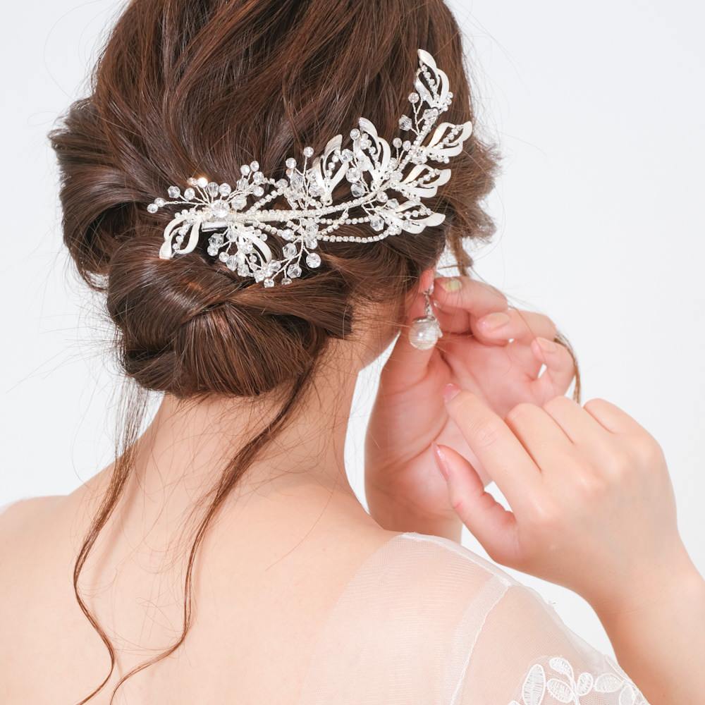 ブライダルヘッドドレス ビジュー リーフ シルバー q27 【結婚式　ヘアアクセサリー】