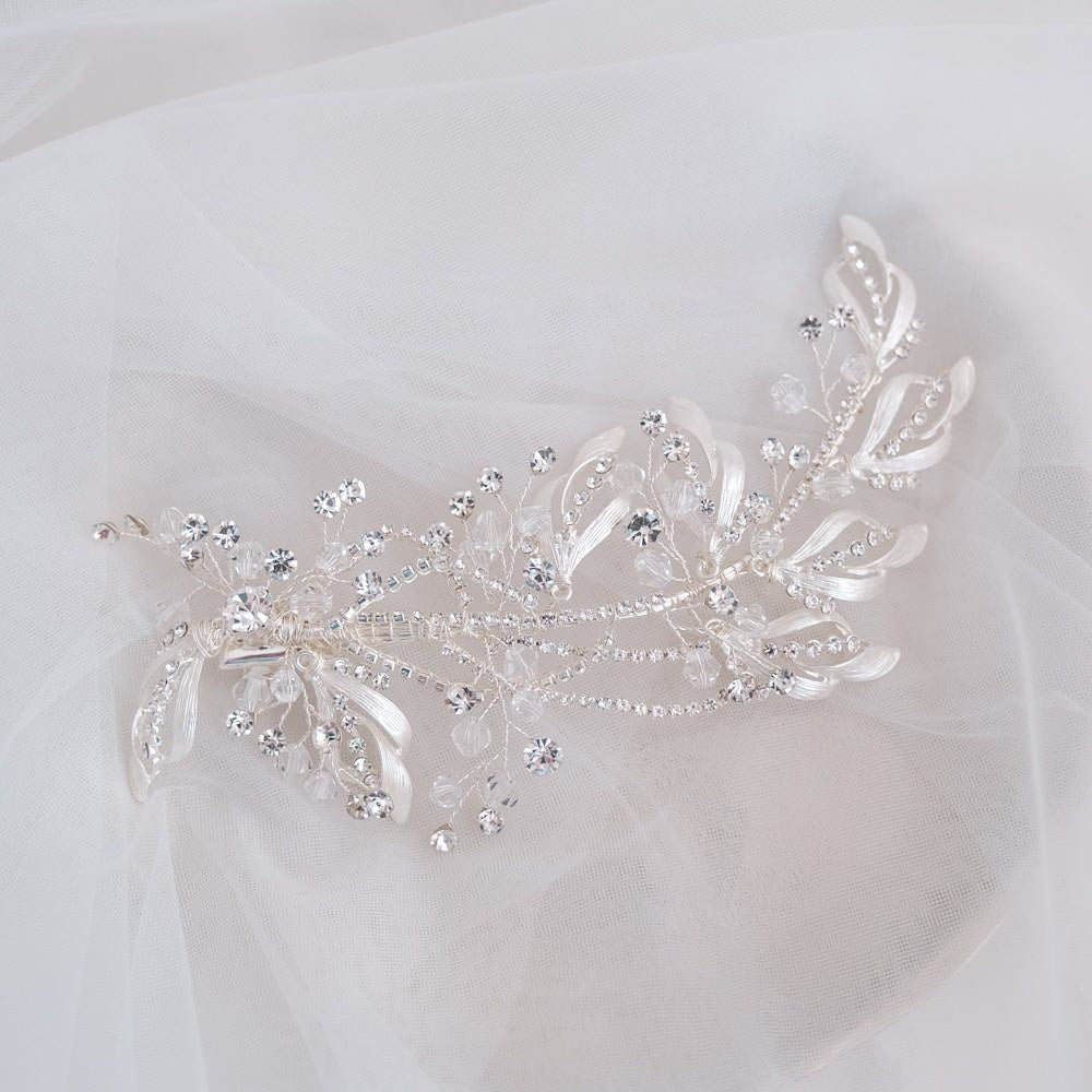 ブライダルヘッドドレス ビジュー リーフ シルバー q27 【結婚式 ヘアアクセサリー】