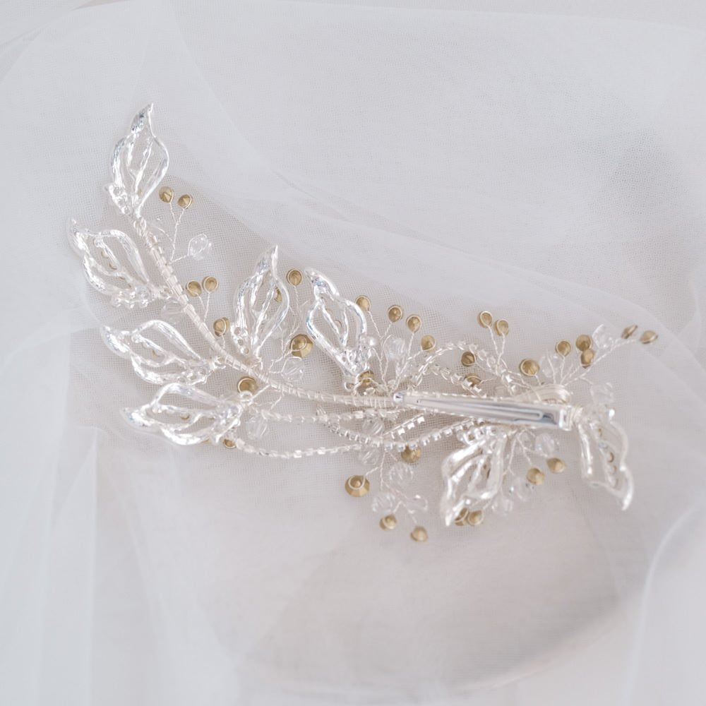 ブライダルヘッドドレス ビジュー リーフ シルバー q27 【結婚式 ヘアアクセサリー】