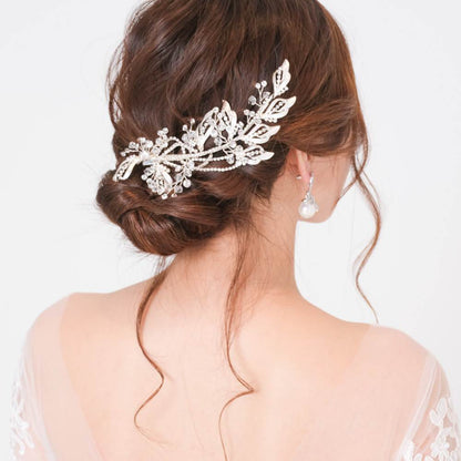 ブライダルヘッドドレス ビジュー リーフ シルバー q27 【結婚式 ヘアアクセサリー】