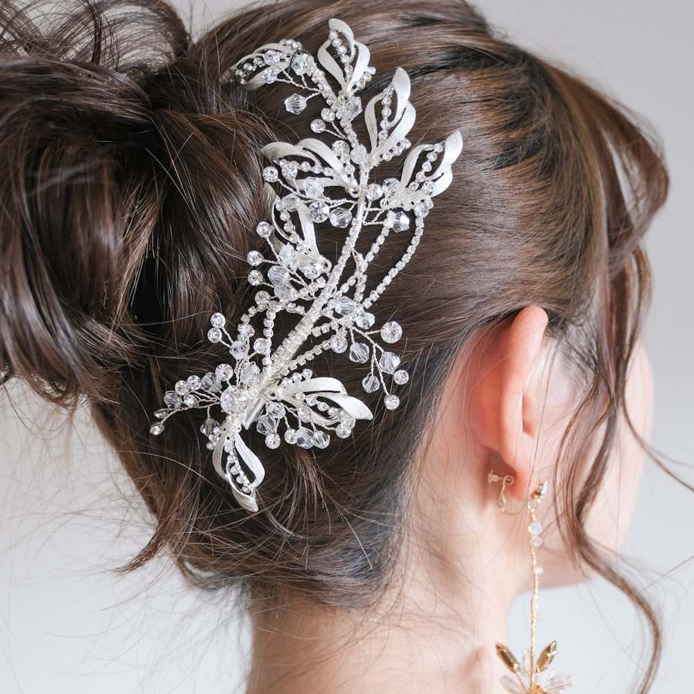 ブライダルヘッドドレス ビジュー リーフ シルバー q27 【結婚式 ヘアアクセサリー】