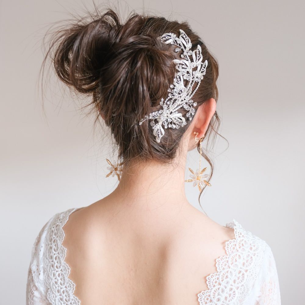 ブライダルヘッドドレス ビジュー リーフ シルバー q27 【結婚式 ヘアアクセサリー】