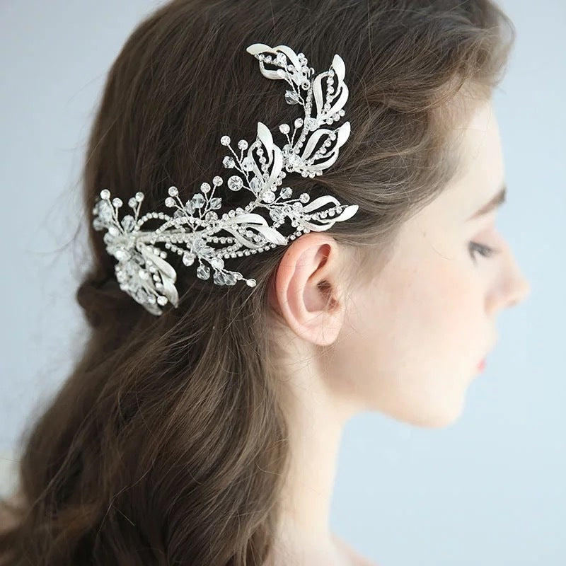 ブライダルヘッドドレス ビジュー リーフ シルバー q27 【結婚式 ヘアアクセサリー】