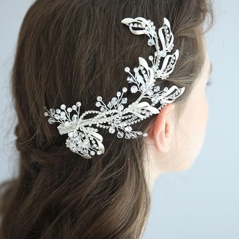 ブライダルヘッドドレス ビジュー リーフ シルバー q27 【結婚式 ヘアアクセサリー】