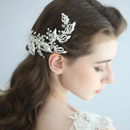 ブライダルヘッドドレス ビジュー リーフ シルバー q27 【結婚式 ヘアアクセサリー】
