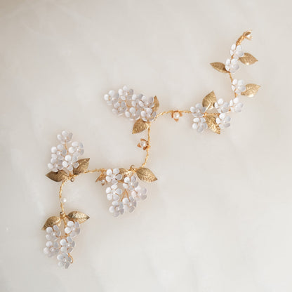 ブライダルヘッドドレス フラワー パール ゴールド 小枝カチューシャ q29 【結婚式 ヘアアクセサリー】