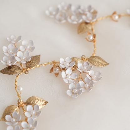 ブライダルヘッドドレス フラワー パール ゴールド 小枝カチューシャ q29 【結婚式 ヘアアクセサリー】
