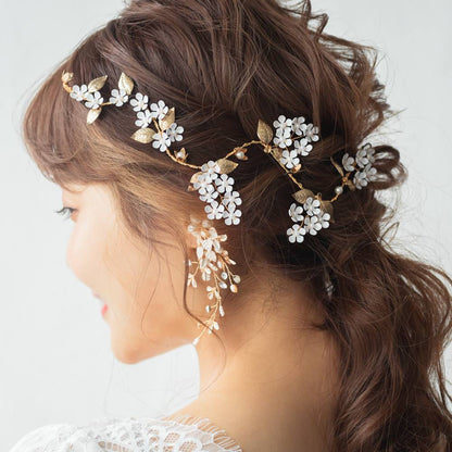 ブライダルヘッドドレス フラワー パール ゴールド 小枝カチューシャ q29 【結婚式　ヘアアクセサリー】