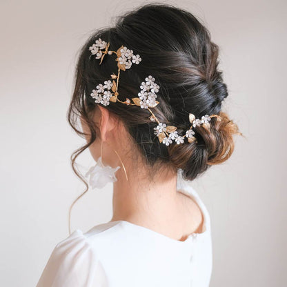 ブライダルヘッドドレス フラワー パール ゴールド 小枝カチューシャ q29 【結婚式 ヘアアクセサリー】