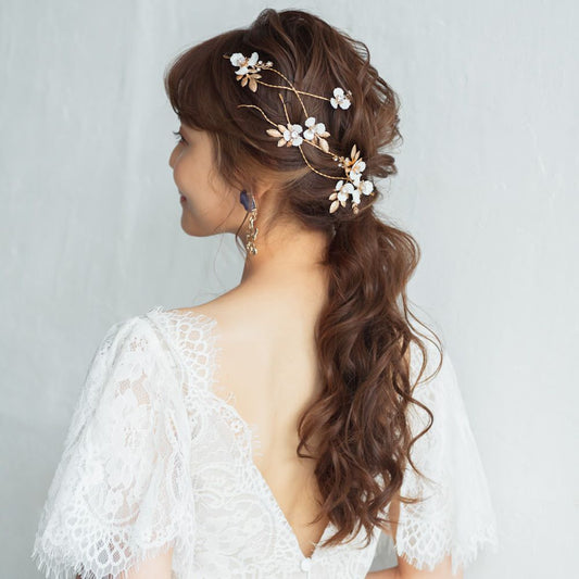 (2点セット) ブライダルヘッドドレス ホワイトフラワー q30 【結婚式 ヘアアクセサリー】