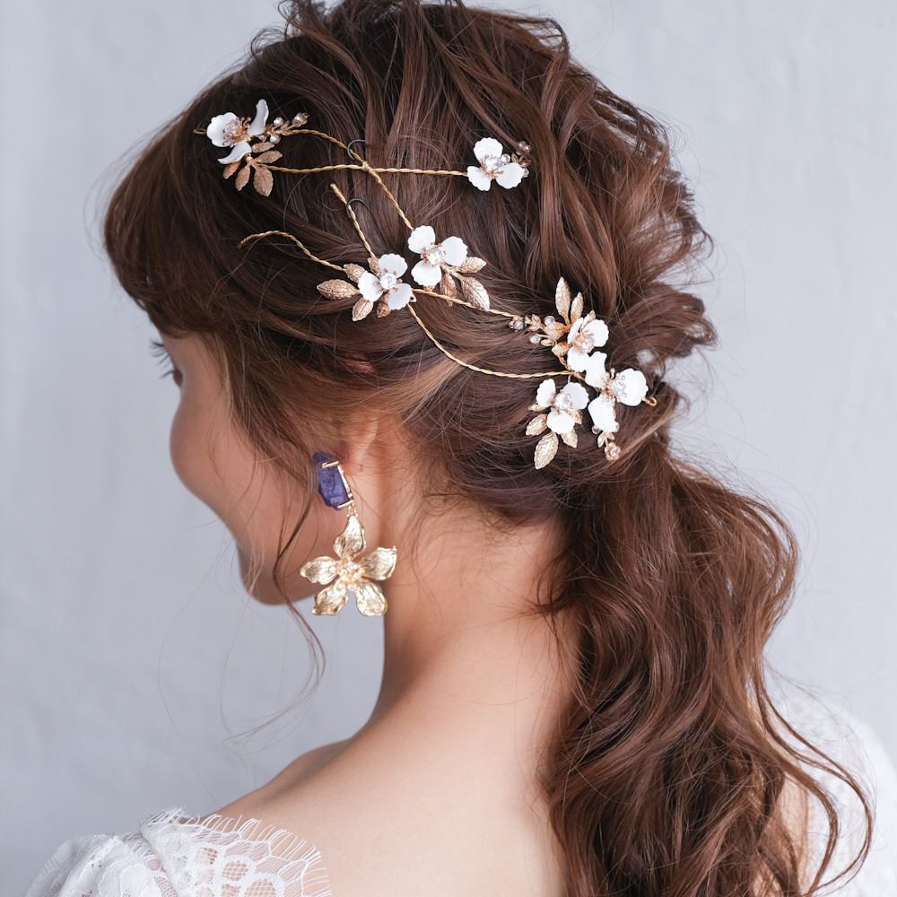 (2点セット) ブライダルヘッドドレス ホワイトフラワー q30 【結婚式　ヘアアクセサリー】