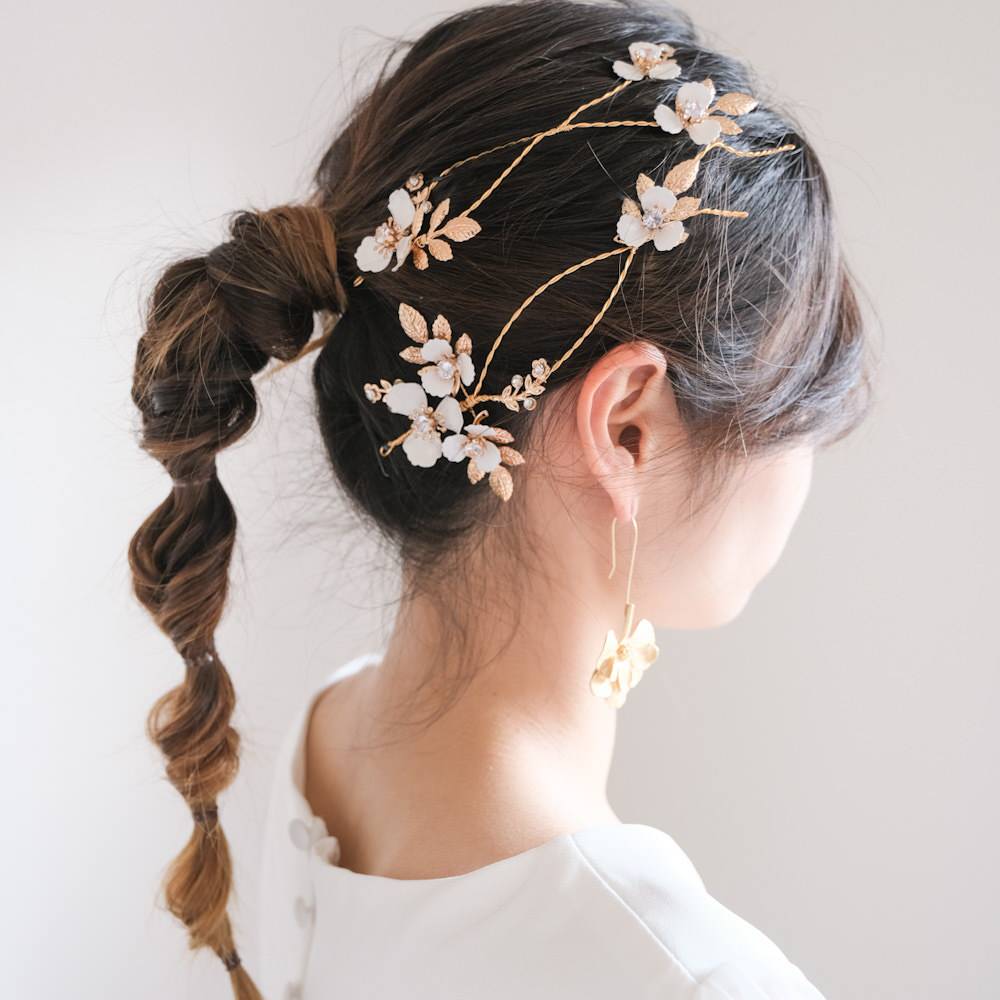 (2点セット) ブライダルヘッドドレス ホワイトフラワー q30 【結婚式　ヘアアクセサリー】