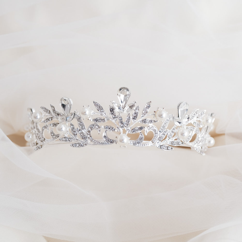 ティアラ ビジュー パール ブライダルヘッドドレス シルバー r2 【結婚式 ヘアアクセサリー】