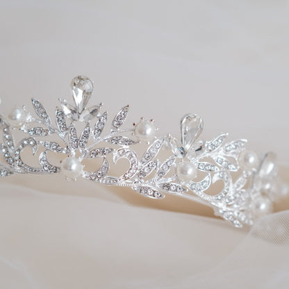 ティアラ ビジュー パール ブライダルヘッドドレス シルバー r2 【結婚式 ヘアアクセサリー】