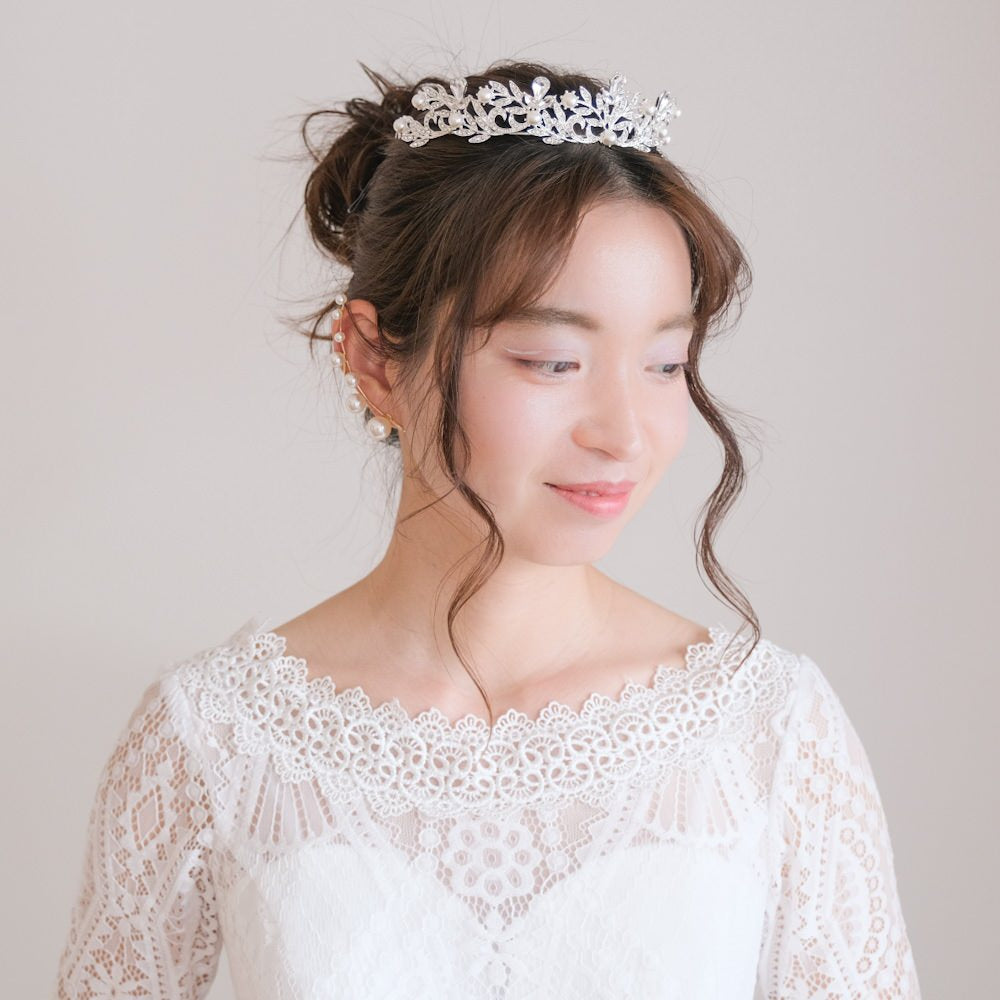 ティアラ ビジュー パール ブライダルヘッドドレス シルバー r2 【結婚式 ヘアアクセサリー】