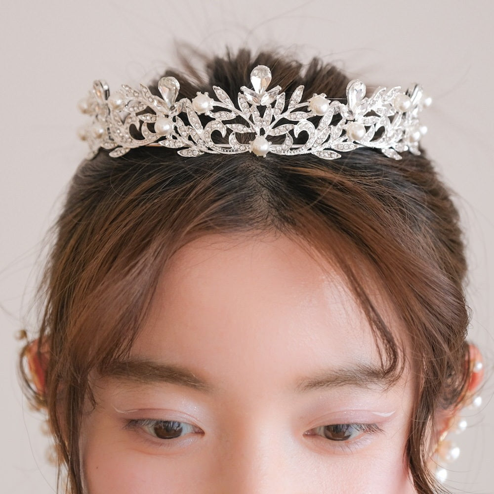 ティアラ ビジュー パール ブライダルヘッドドレス シルバー r2 【結婚式　ヘアアクセサリー】