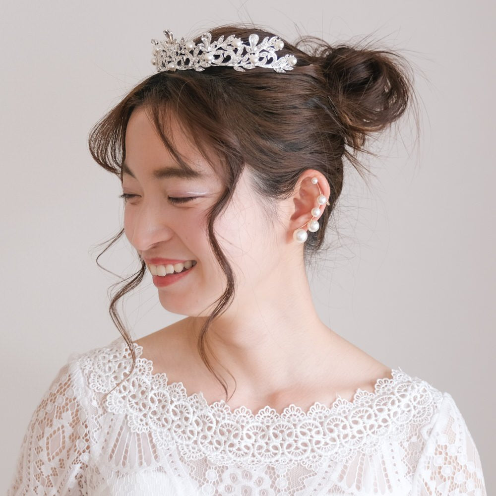 ティアラ ビジュー パール ブライダルヘッドドレス シルバー r2 【結婚式　ヘアアクセサリー】