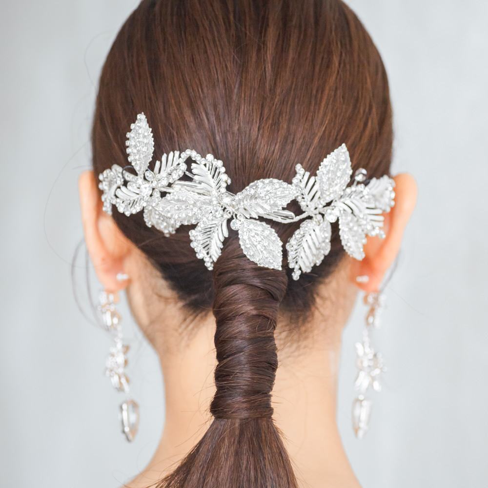 ブライダルヘッドドレス ビジュー リーフ シルバー r4 【結婚式 ヘアアクセサリー】
