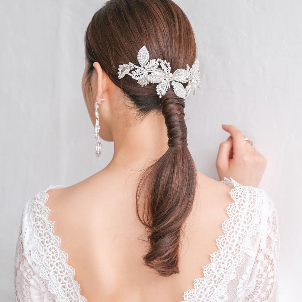 ブライダルヘッドドレス ビジュー リーフ シルバー r4 【結婚式　ヘアアクセサリー】