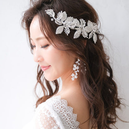 ブライダルヘッドドレス ビジュー リーフ シルバー r4 【結婚式 ヘアアクセサリー】