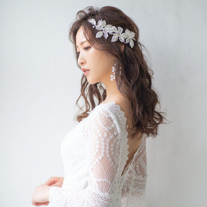 ブライダルヘッドドレス ビジュー リーフ シルバー r4 【結婚式 ヘアアクセサリー】