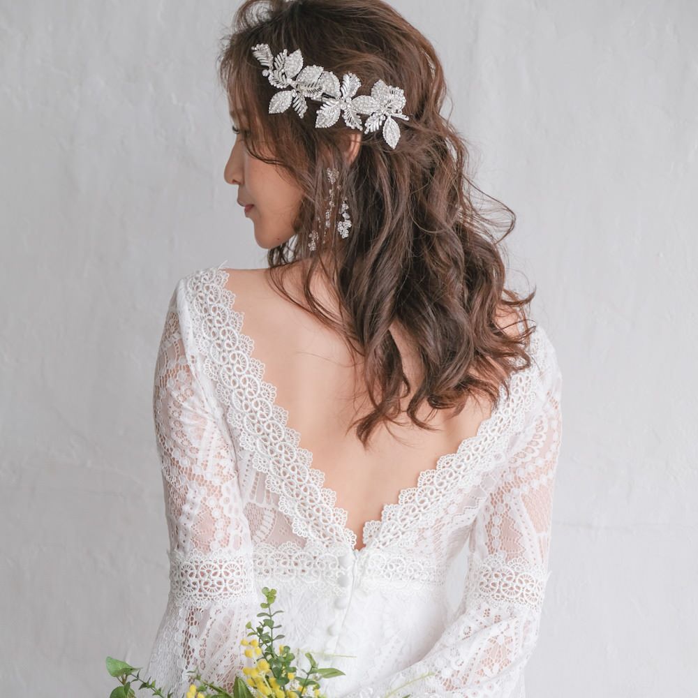 ブライダルヘッドドレス ビジュー リーフ シルバー r4 【結婚式 ヘアアクセサリー】