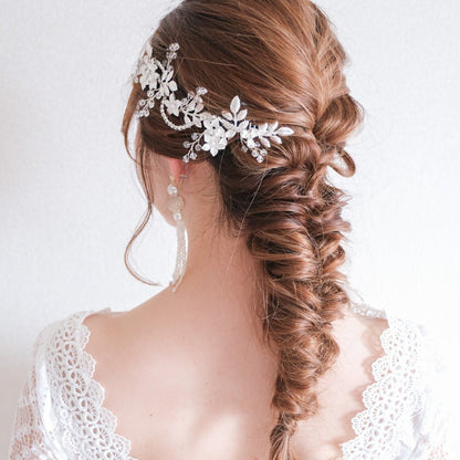 ブライダルヘッドドレス ヘッドコーム ビジュー フラワー リーフ シルバー r5 【結婚式 ヘアアクセサリー】