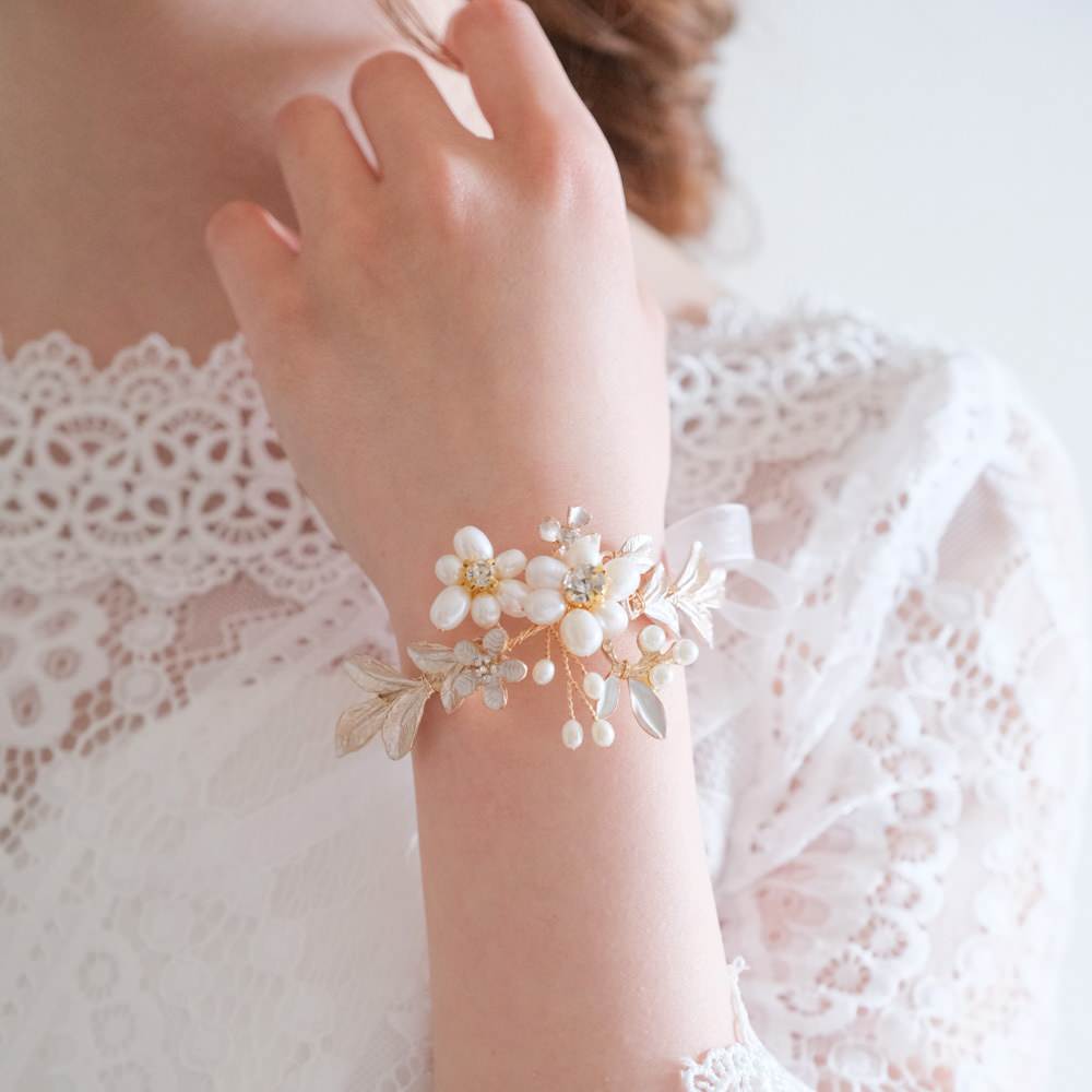 ブライダルブレスレット 小枝ブレスレット ビジュー パール r7 【結婚式 ブレスレット】