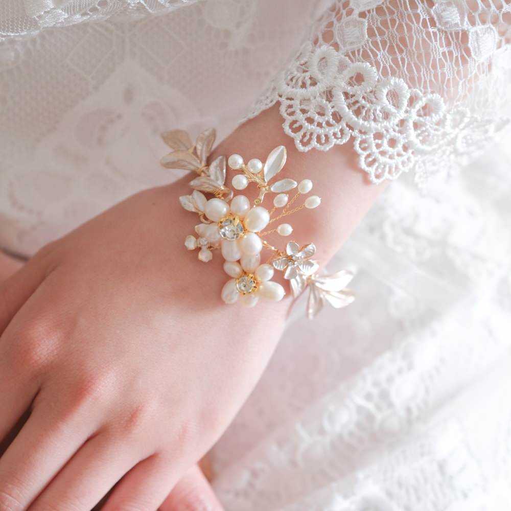 ブライダルブレスレット 小枝ブレスレット ビジュー パール r7 【結婚式 ブレスレット】