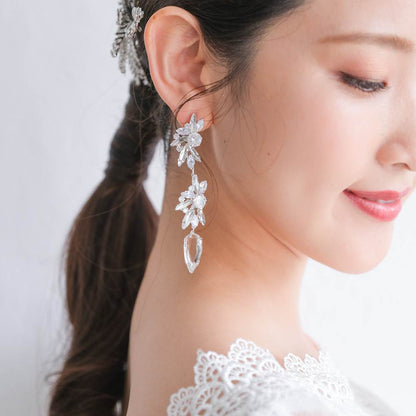 【イヤリング】ジルコニア クリスタル ウェディング ブライダルイヤリング シルバー r9 【結婚式 ピアス イヤリング】