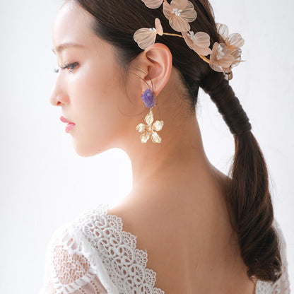 【ピアス】ブライダルピアス アンティークフラワーピアス パープル ゴールド r13 【結婚式 ピアス イヤリング】