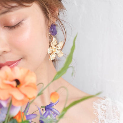 【ピアス】ブライダルピアス アンティークフラワーピアス パープル ゴールド r13 【結婚式 ピアス イヤリング】