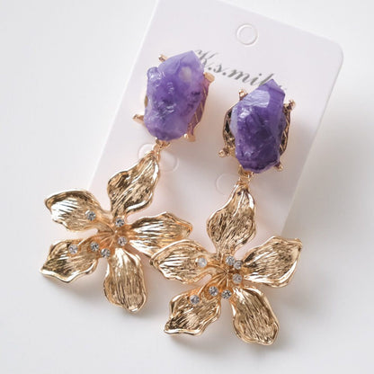 【ピアス】ブライダルピアス アンティークフラワーピアス パープル ゴールド r13 【結婚式 ピアス イヤリング】