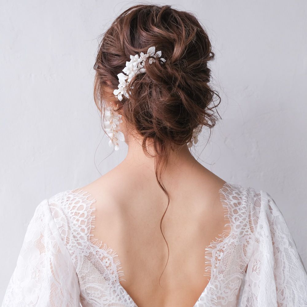 ブライダルヘッドドレス ホワイトフラワー ボンネ ゴールド r17 【結婚式 ヘアアクセサリー】