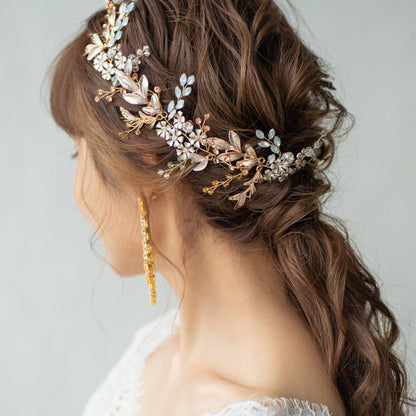 小枝カチューシャ ブライダルヘッドドレス ビジュー リーフ ゴールド r18 【結婚式 ヘアアクセサリー】