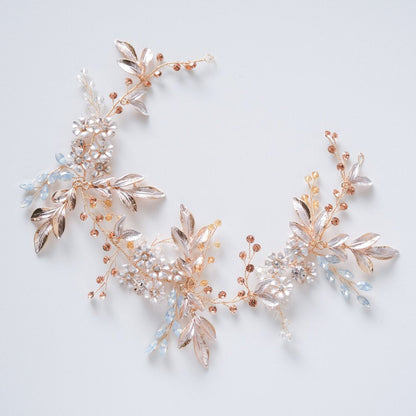 小枝カチューシャ ブライダルヘッドドレス ビジュー リーフ ゴールド r18 【結婚式 ヘアアクセサリー】