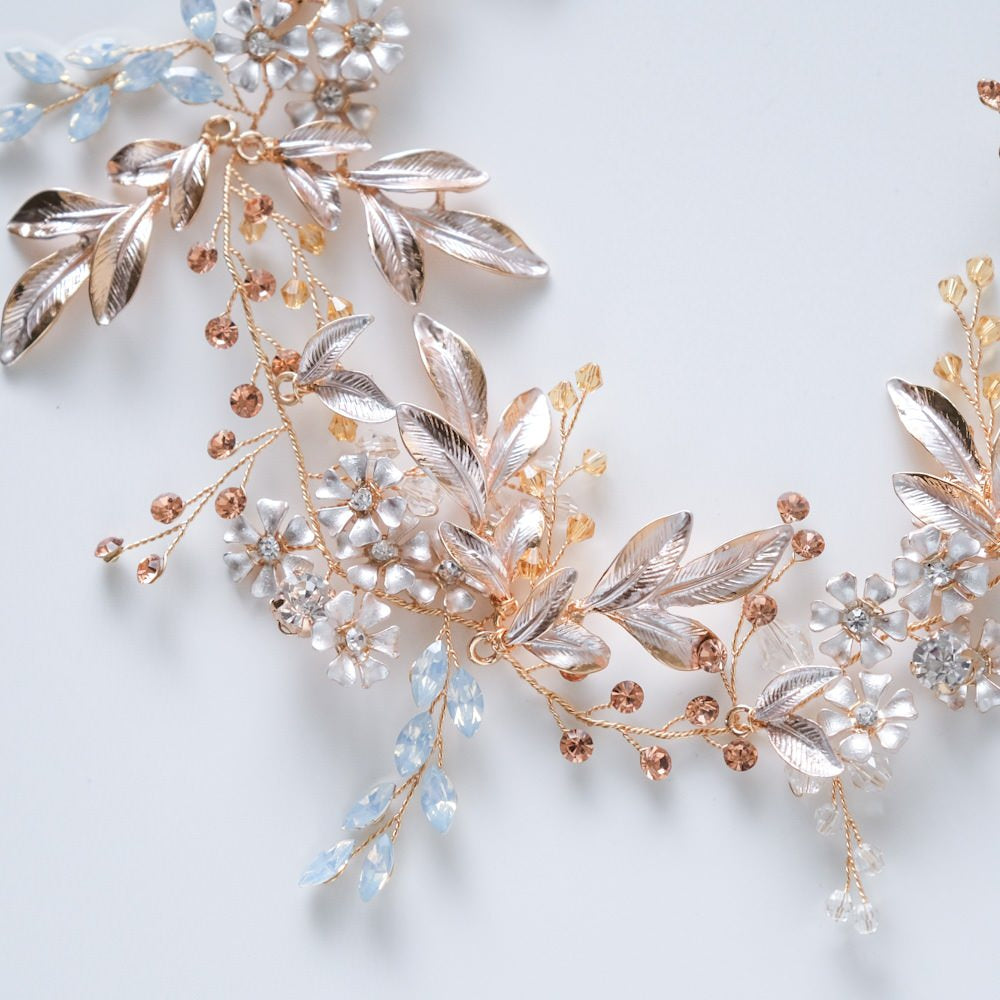 小枝カチューシャ ブライダルヘッドドレス ビジュー リーフ ゴールド r18 【結婚式 ヘアアクセサリー】