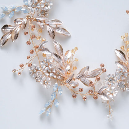 小枝カチューシャ ブライダルヘッドドレス ビジュー リーフ ゴールド r18 【結婚式 ヘアアクセサリー】